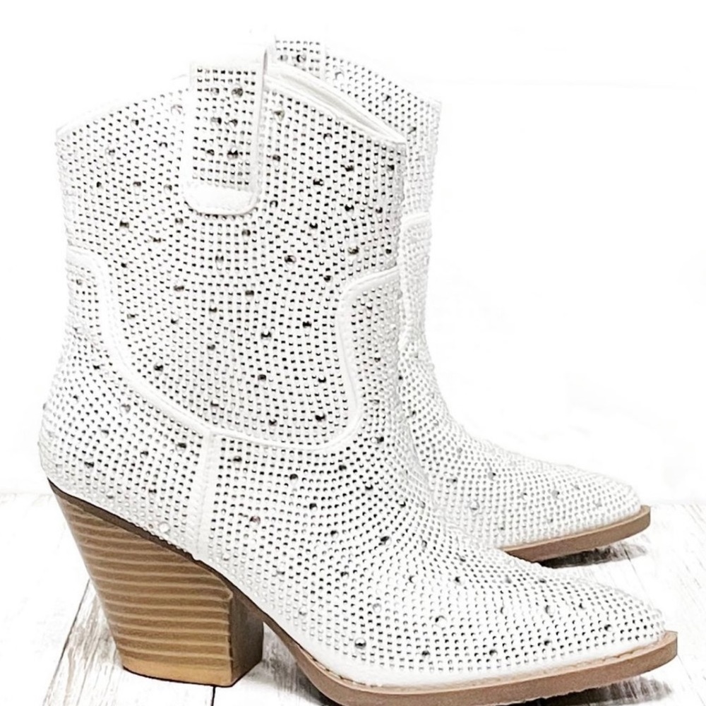 White rhinestone cowboy booties